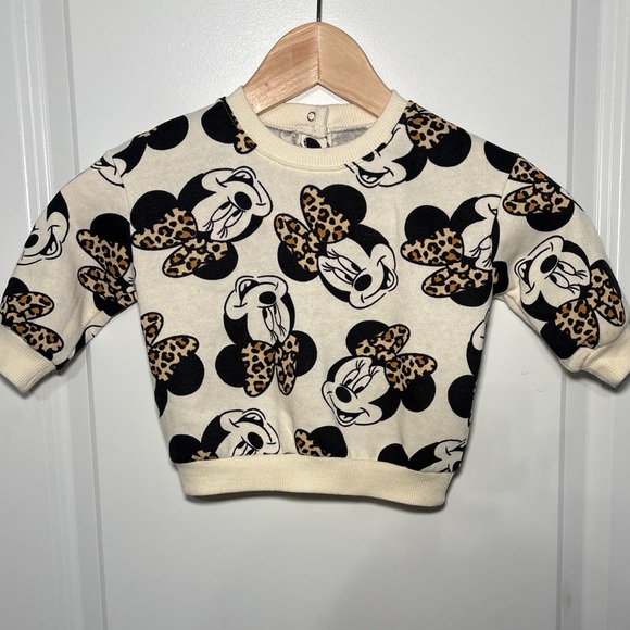 Disney Other - Disney Cream Minnie Face Pullover with Leopard Bows 6-9 Months